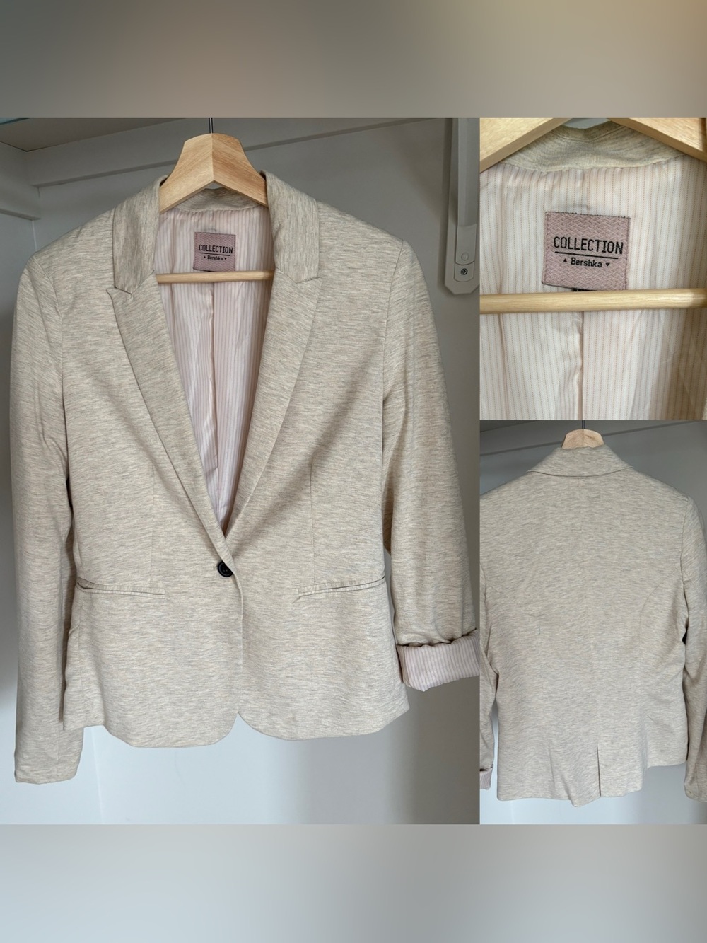 Bershka Light Cream Single-Button Blazer
